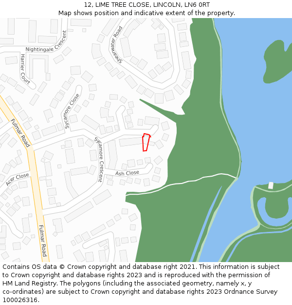 12, LIME TREE CLOSE, LINCOLN, LN6 0RT: Location map and indicative extent of plot
