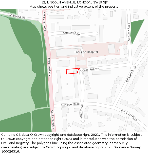 12, LINCOLN AVENUE, LONDON, SW19 5JT: Location map and indicative extent of plot