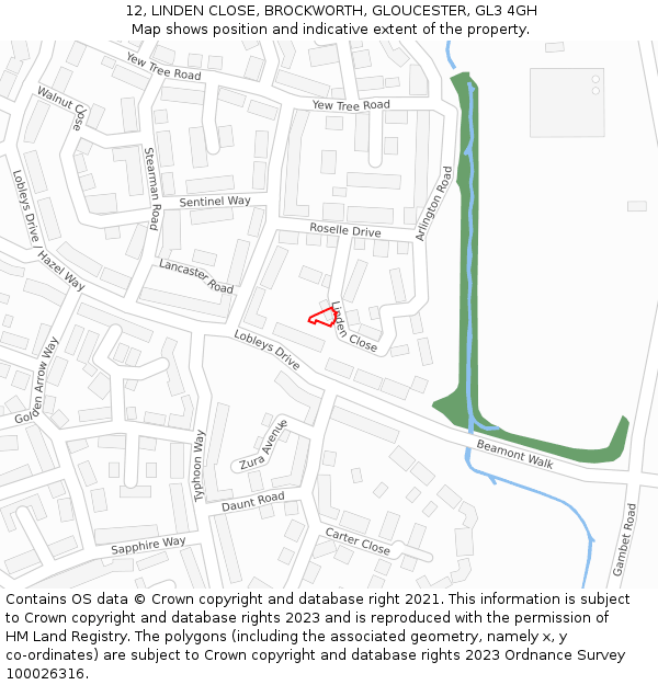 12, LINDEN CLOSE, BROCKWORTH, GLOUCESTER, GL3 4GH: Location map and indicative extent of plot
