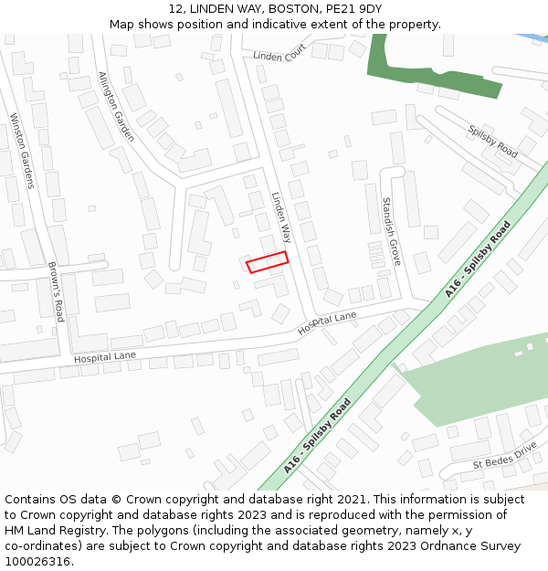 12, LINDEN WAY, BOSTON, PE21 9DY: Location map and indicative extent of plot