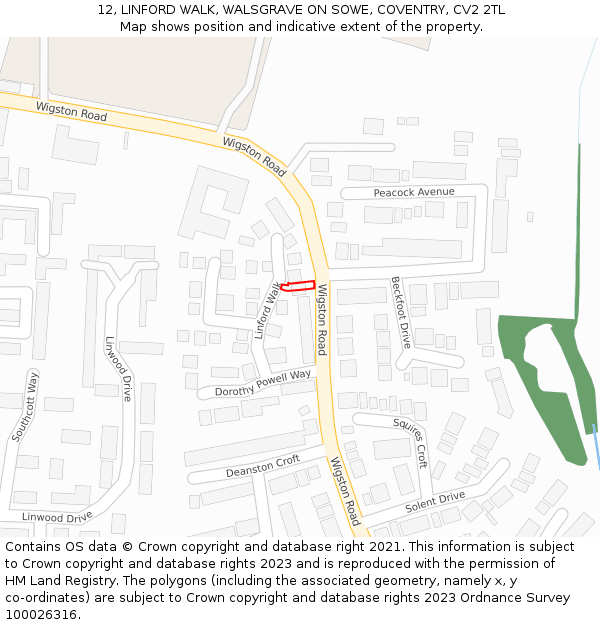12, LINFORD WALK, WALSGRAVE ON SOWE, COVENTRY, CV2 2TL: Location map and indicative extent of plot