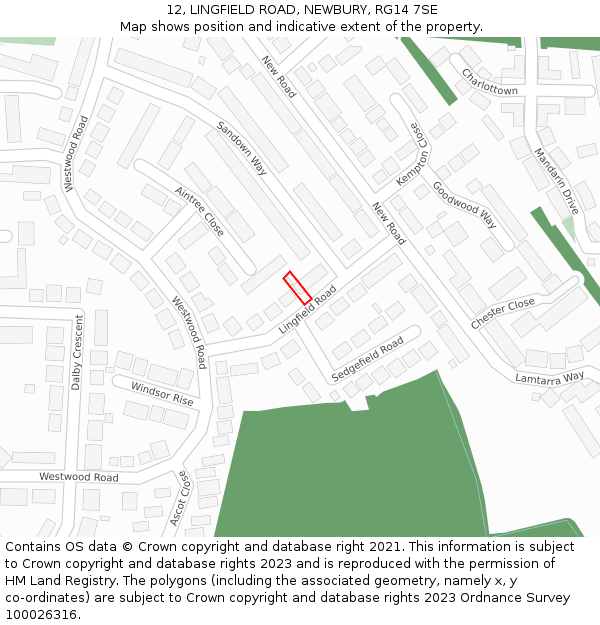 12, LINGFIELD ROAD, NEWBURY, RG14 7SE: Location map and indicative extent of plot