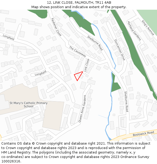 12, LINK CLOSE, FALMOUTH, TR11 4AB: Location map and indicative extent of plot