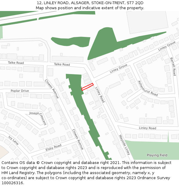 12, LINLEY ROAD, ALSAGER, STOKE-ON-TRENT, ST7 2QD: Location map and indicative extent of plot