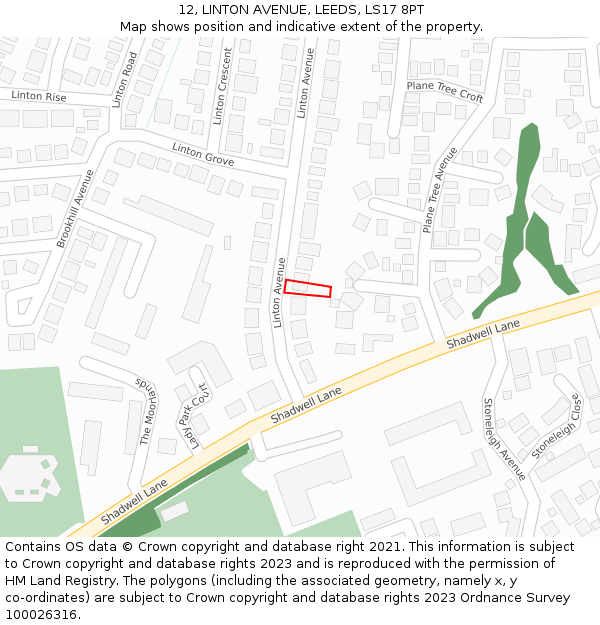 12, LINTON AVENUE, LEEDS, LS17 8PT: Location map and indicative extent of plot