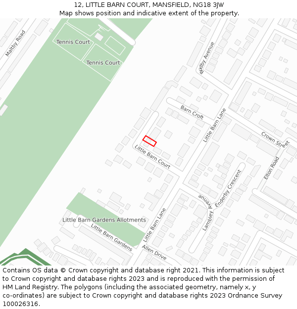 12, LITTLE BARN COURT, MANSFIELD, NG18 3JW: Location map and indicative extent of plot