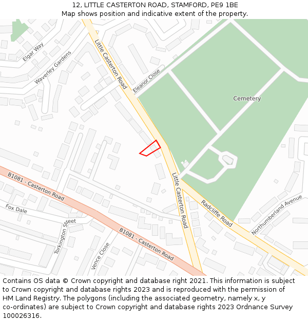 12, LITTLE CASTERTON ROAD, STAMFORD, PE9 1BE: Location map and indicative extent of plot