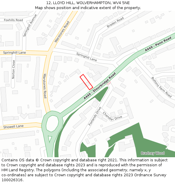 12, LLOYD HILL, WOLVERHAMPTON, WV4 5NE: Location map and indicative extent of plot