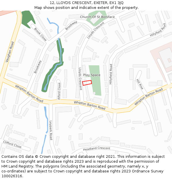 12, LLOYDS CRESCENT, EXETER, EX1 3JQ: Location map and indicative extent of plot