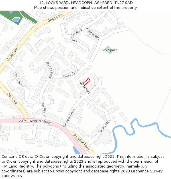 12, LOCKS YARD, HEADCORN, ASHFORD, TN27 9AD: Location map and indicative extent of plot