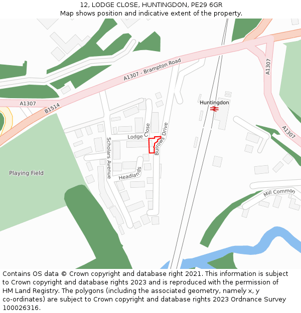 12, LODGE CLOSE, HUNTINGDON, PE29 6GR: Location map and indicative extent of plot