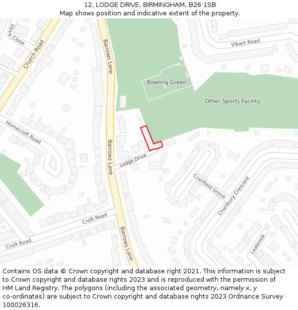 12, LODGE DRIVE, BIRMINGHAM, B26 1SB: Location map and indicative extent of plot