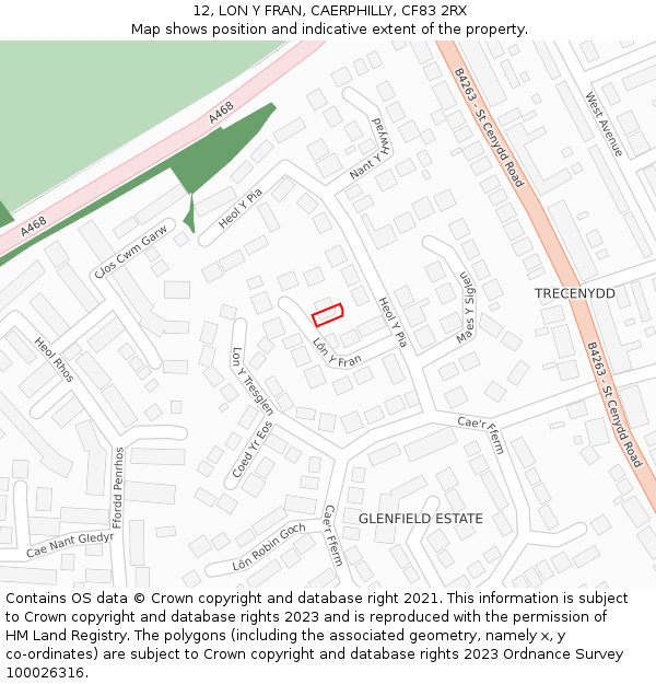 12, LON Y FRAN, CAERPHILLY, CF83 2RX: Location map and indicative extent of plot