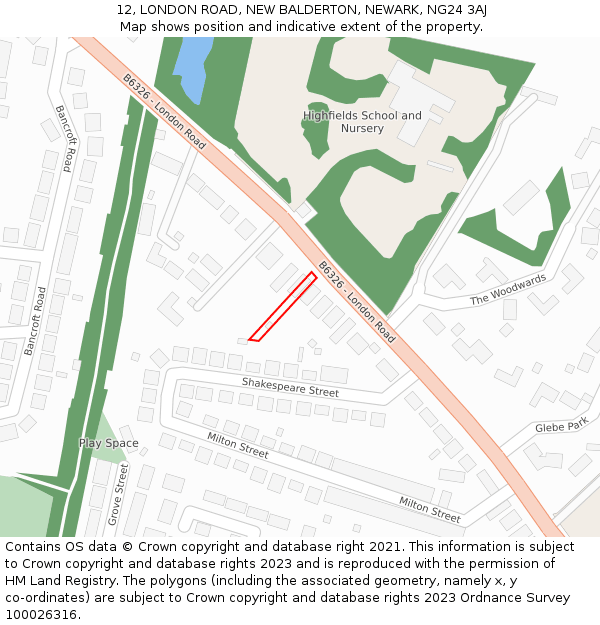 12, LONDON ROAD, NEW BALDERTON, NEWARK, NG24 3AJ: Location map and indicative extent of plot