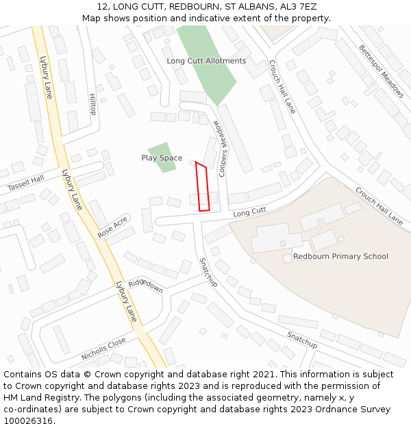 12, LONG CUTT, REDBOURN, ST ALBANS, AL3 7EZ: Location map and indicative extent of plot
