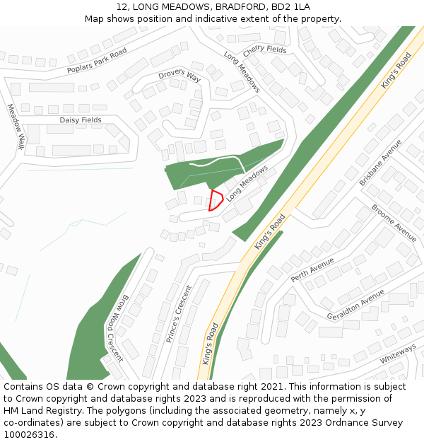 12, LONG MEADOWS, BRADFORD, BD2 1LA: Location map and indicative extent of plot