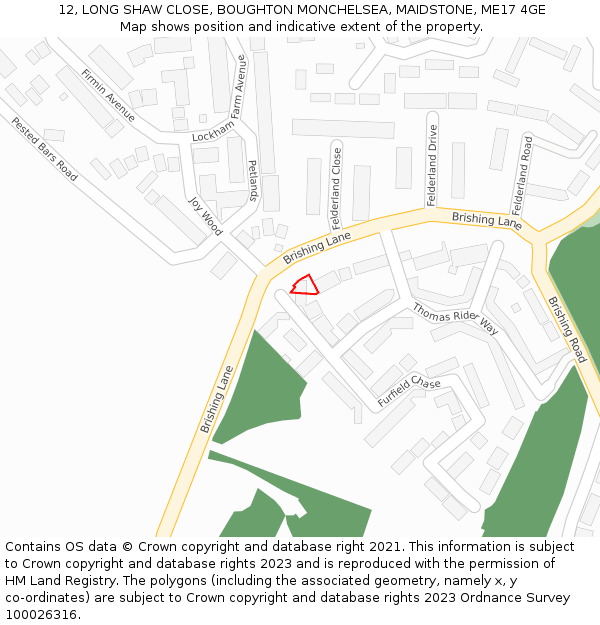 12, LONG SHAW CLOSE, BOUGHTON MONCHELSEA, MAIDSTONE, ME17 4GE: Location map and indicative extent of plot
