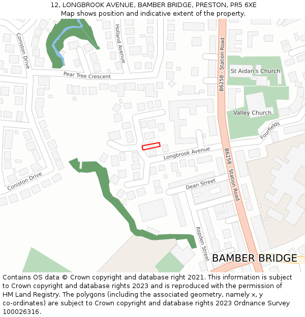 12, LONGBROOK AVENUE, BAMBER BRIDGE, PRESTON, PR5 6XE: Location map and indicative extent of plot
