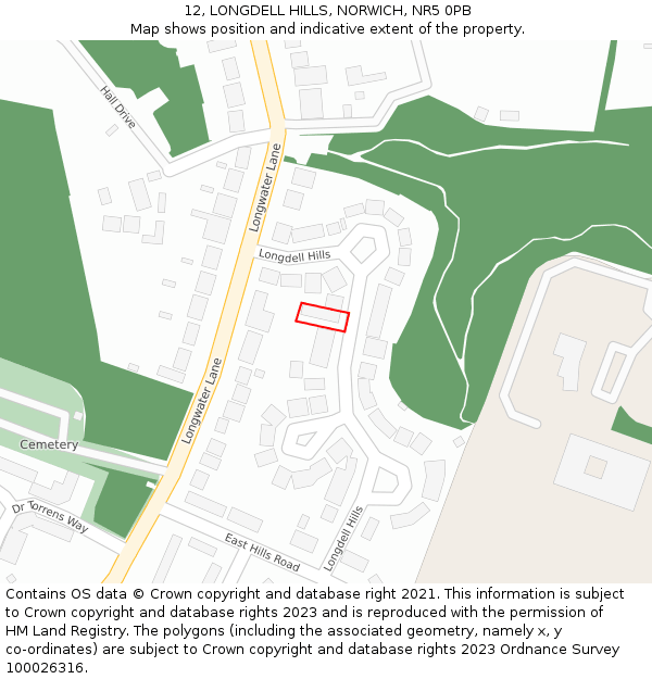 12, LONGDELL HILLS, NORWICH, NR5 0PB: Location map and indicative extent of plot