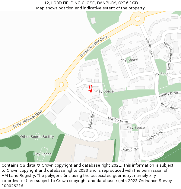 12, LORD FIELDING CLOSE, BANBURY, OX16 1GB: Location map and indicative extent of plot