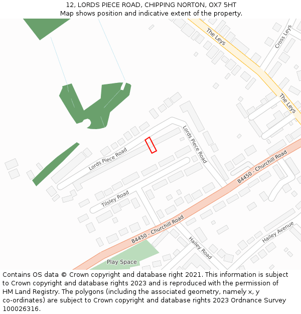 12, LORDS PIECE ROAD, CHIPPING NORTON, OX7 5HT: Location map and indicative extent of plot