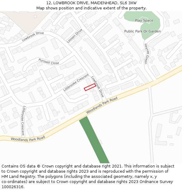 12, LOWBROOK DRIVE, MAIDENHEAD, SL6 3XW: Location map and indicative extent of plot