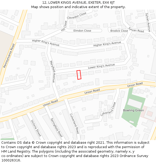 12, LOWER KINGS AVENUE, EXETER, EX4 6JT: Location map and indicative extent of plot