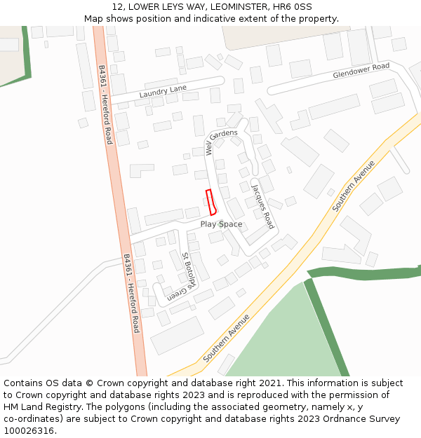 12, LOWER LEYS WAY, LEOMINSTER, HR6 0SS: Location map and indicative extent of plot