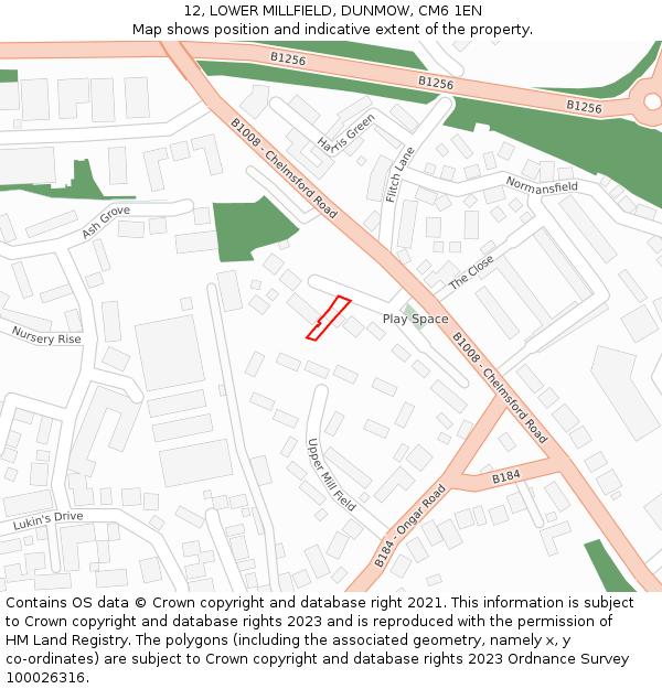 12, LOWER MILLFIELD, DUNMOW, CM6 1EN: Location map and indicative extent of plot