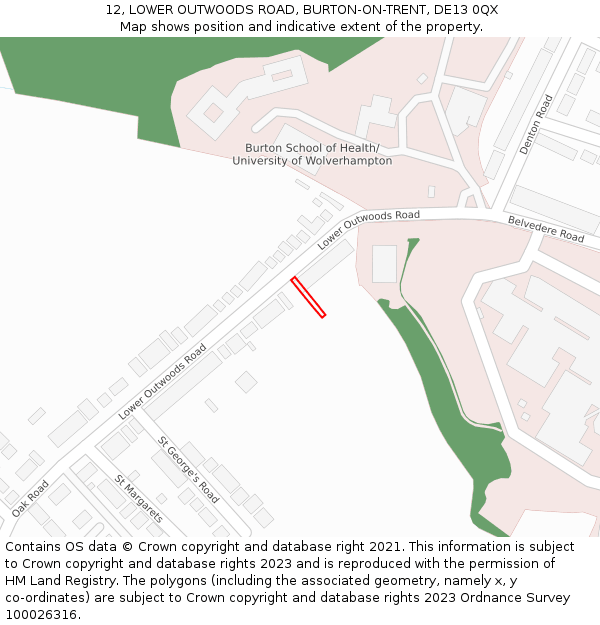 12, LOWER OUTWOODS ROAD, BURTON-ON-TRENT, DE13 0QX: Location map and indicative extent of plot