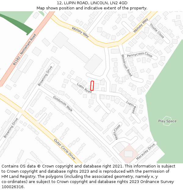 12, LUPIN ROAD, LINCOLN, LN2 4GD: Location map and indicative extent of plot