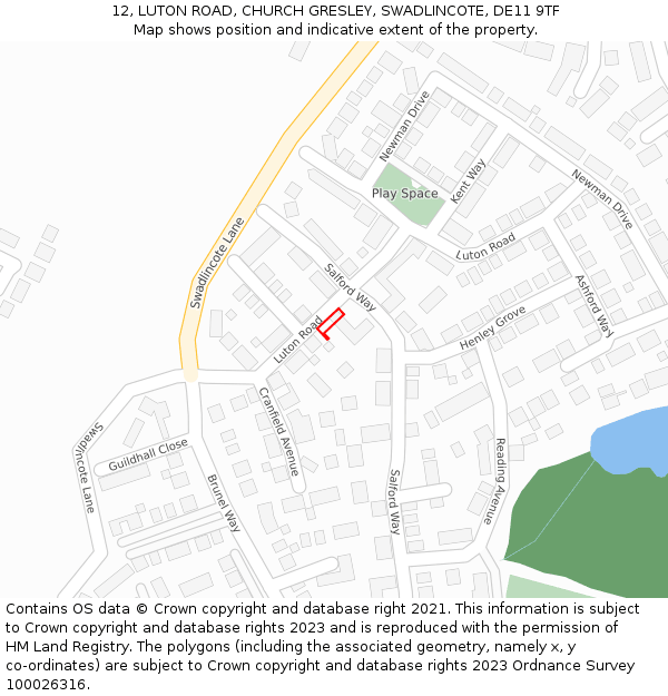 12, LUTON ROAD, CHURCH GRESLEY, SWADLINCOTE, DE11 9TF: Location map and indicative extent of plot