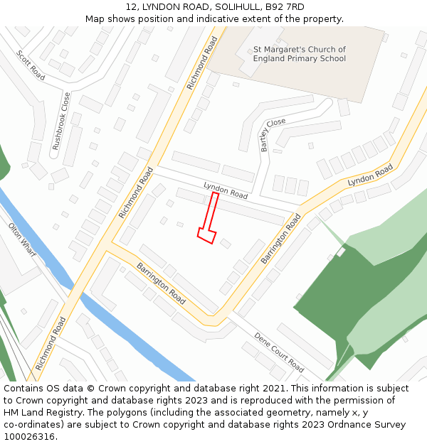 12, LYNDON ROAD, SOLIHULL, B92 7RD: Location map and indicative extent of plot