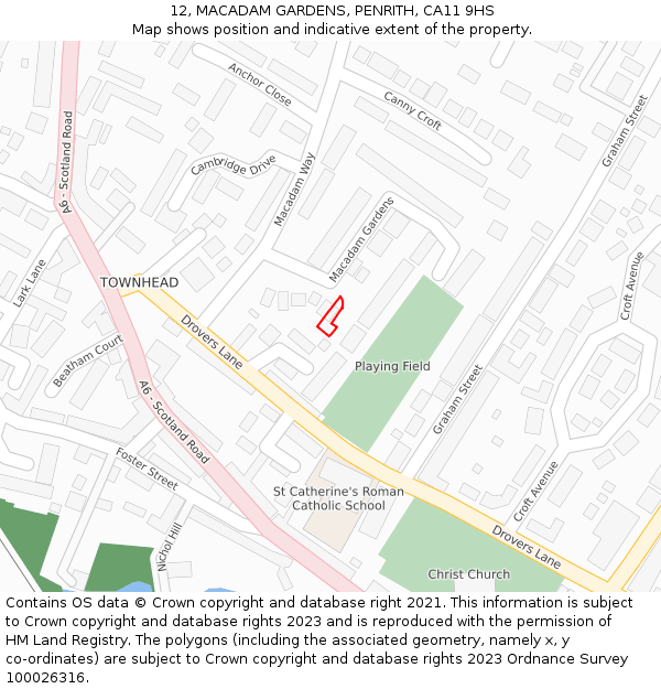 12, MACADAM GARDENS, PENRITH, CA11 9HS: Location map and indicative extent of plot