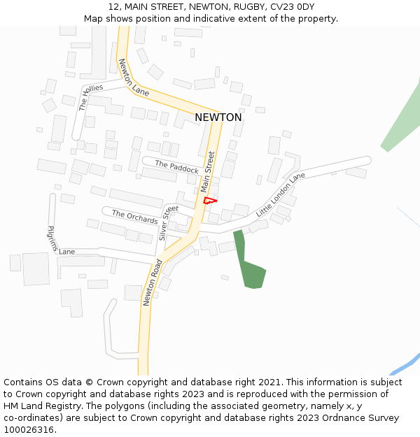 12, MAIN STREET, NEWTON, RUGBY, CV23 0DY: Location map and indicative extent of plot