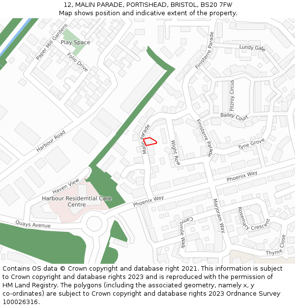 12, MALIN PARADE, PORTISHEAD, BRISTOL, BS20 7FW: Location map and indicative extent of plot