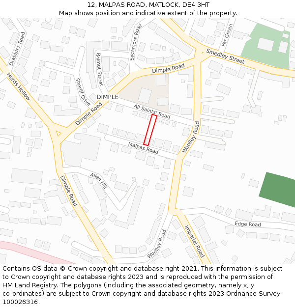 12, MALPAS ROAD, MATLOCK, DE4 3HT: Location map and indicative extent of plot