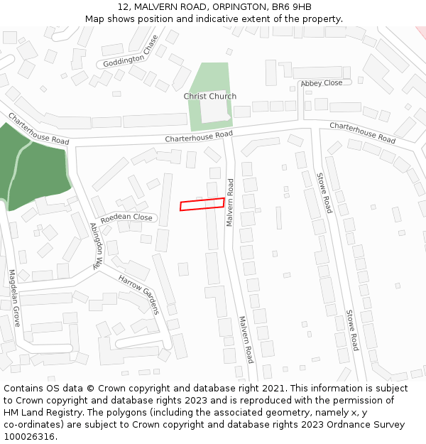 12, MALVERN ROAD, ORPINGTON, BR6 9HB: Location map and indicative extent of plot