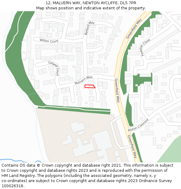 12, MALVERN WAY, NEWTON AYCLIFFE, DL5 7PR: Location map and indicative extent of plot