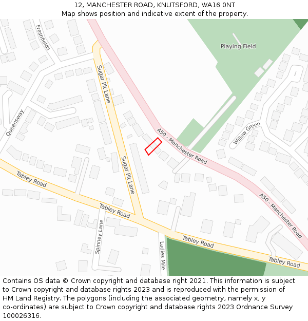 12, MANCHESTER ROAD, KNUTSFORD, WA16 0NT: Location map and indicative extent of plot