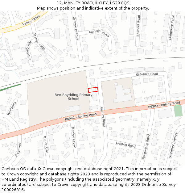 12, MANLEY ROAD, ILKLEY, LS29 8QS: Location map and indicative extent of plot