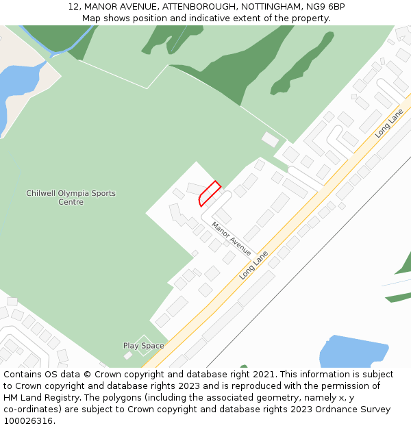12, MANOR AVENUE, ATTENBOROUGH, NOTTINGHAM, NG9 6BP: Location map and indicative extent of plot