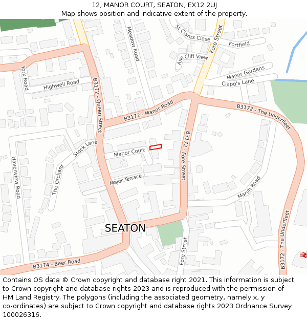 12, MANOR COURT, SEATON, EX12 2UJ: Location map and indicative extent of plot