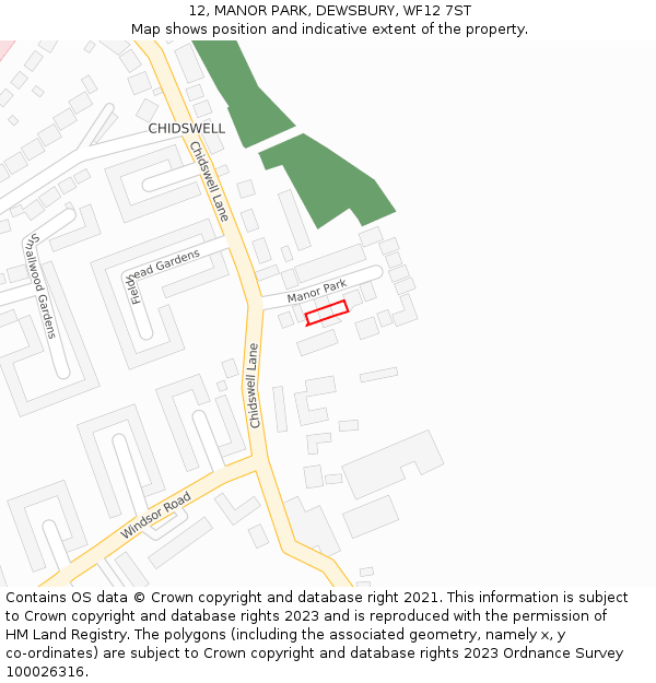 12, MANOR PARK, DEWSBURY, WF12 7ST: Location map and indicative extent of plot