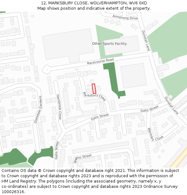12, MARKSBURY CLOSE, WOLVERHAMPTON, WV6 0XD: Location map and indicative extent of plot