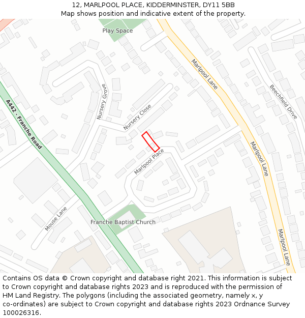 12, MARLPOOL PLACE, KIDDERMINSTER, DY11 5BB: Location map and indicative extent of plot