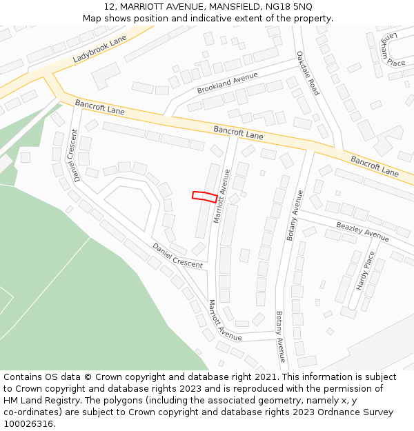 12, MARRIOTT AVENUE, MANSFIELD, NG18 5NQ: Location map and indicative extent of plot