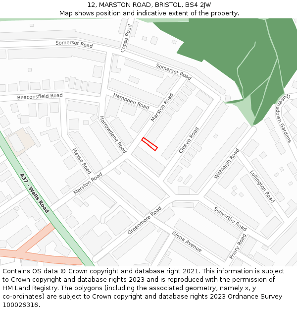 12, MARSTON ROAD, BRISTOL, BS4 2JW: Location map and indicative extent of plot