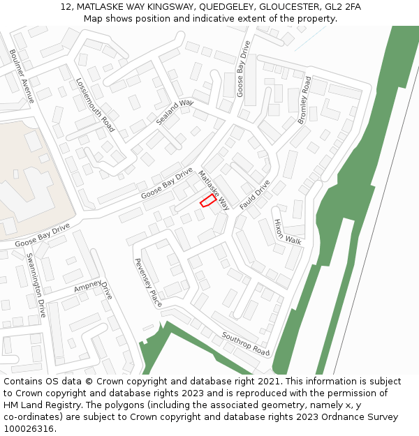 12, MATLASKE WAY KINGSWAY, QUEDGELEY, GLOUCESTER, GL2 2FA: Location map and indicative extent of plot