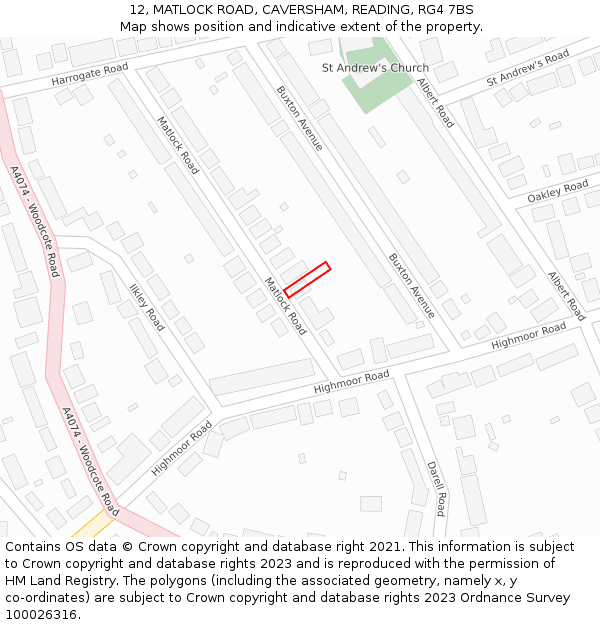 12, MATLOCK ROAD, CAVERSHAM, READING, RG4 7BS: Location map and indicative extent of plot
